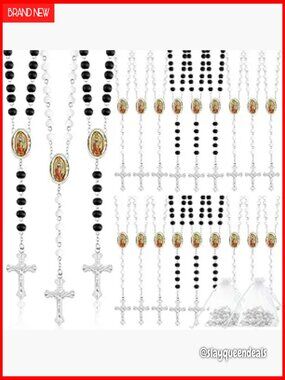 18 Pack Wooden Rosary Necklace with Crucifix First Communion Gift Bulk